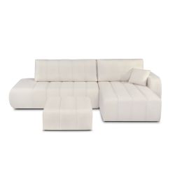 Canapé d'angle droit BELEM convertible tissu chenille écru 4 places