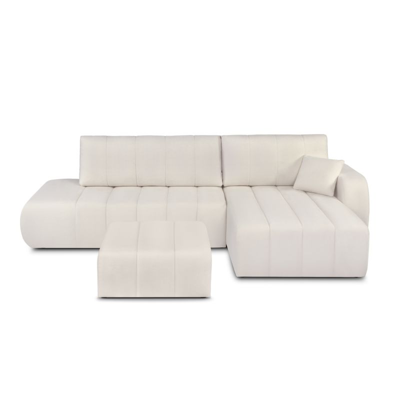 Canapé d'angle droit BELEM convertible tissu chenille écru 4 places