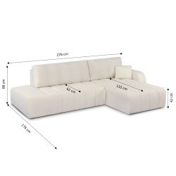 Canapé d'angle droit BELEM convertible tissu chenille écru 4 places