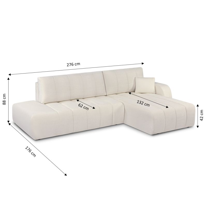 Canapé d'angle droit BELEM convertible tissu chenille écru 4 places
