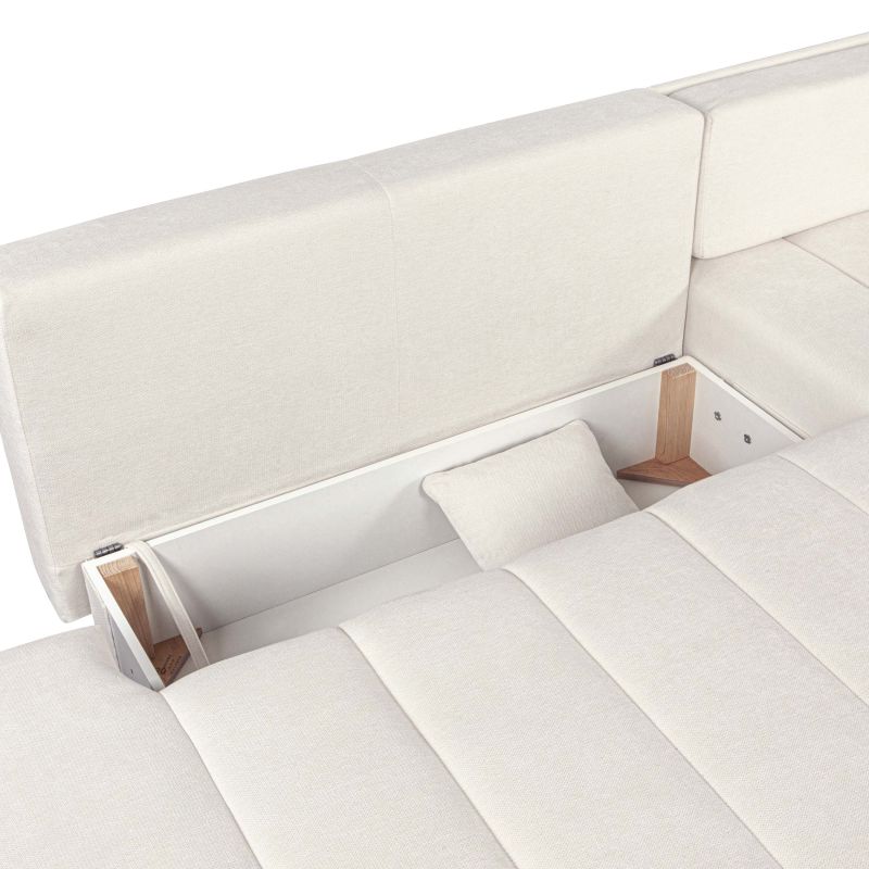 Canapé d'angle droit BELEM convertible tissu chenille écru 4 places