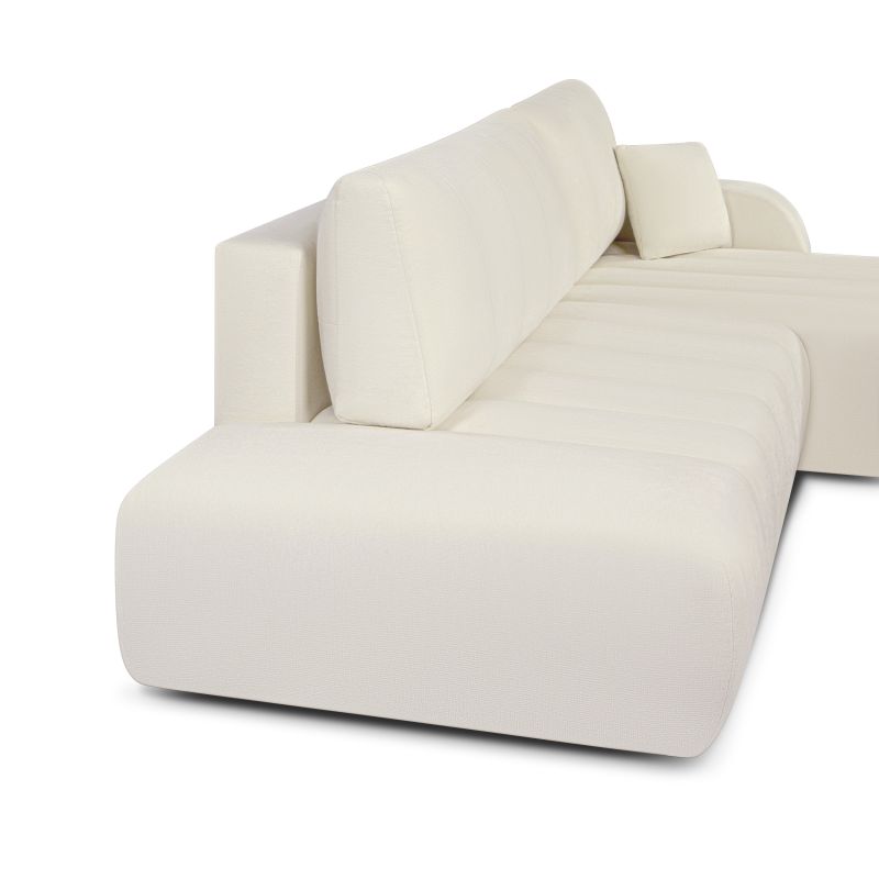 Canapé d'angle droit BELEM convertible tissu chenille écru 4 places