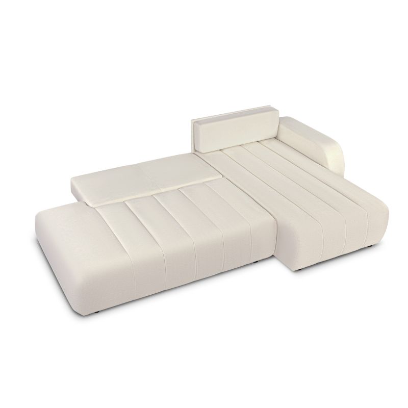 Canapé d'angle droit BELEM convertible tissu chenille écru 4 places