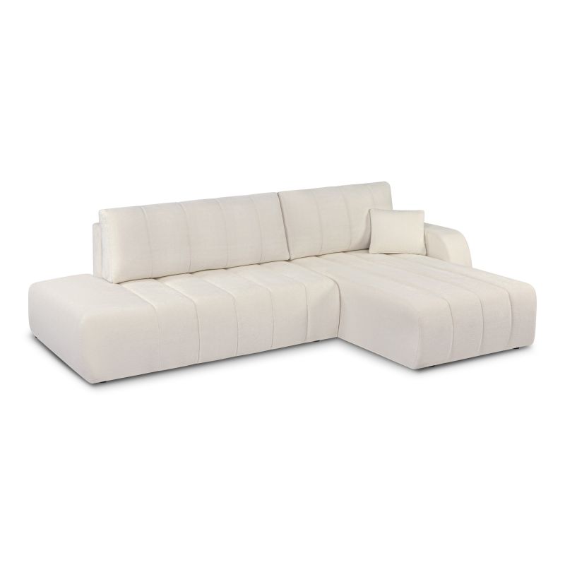 Canapé d'angle droit BELEM convertible tissu chenille écru 4 places