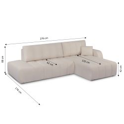 Canapé d'angle droit BELEM convertible tissu chenille grège 4 places