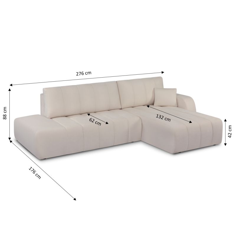 Canapé d'angle droit BELEM convertible tissu chenille grège 4 places