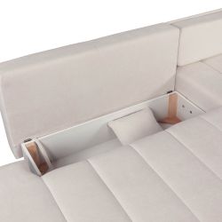 Canapé d'angle droit BELEM convertible tissu chenille grège 4 places