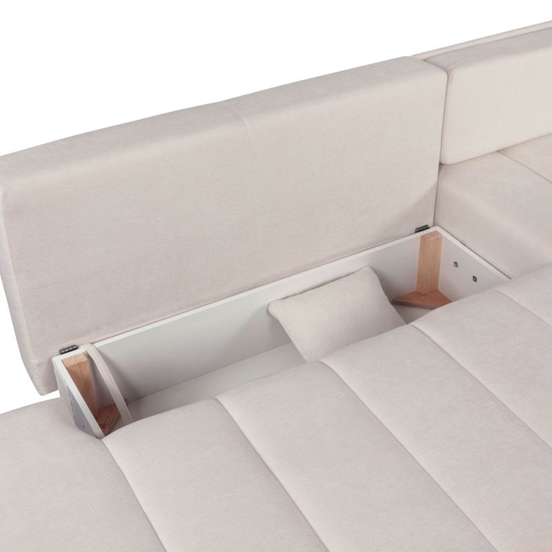 Canapé d'angle droit BELEM convertible tissu chenille grège 4 places