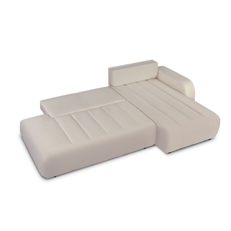Canapé d'angle droit BELEM convertible tissu chenille grège 4 places