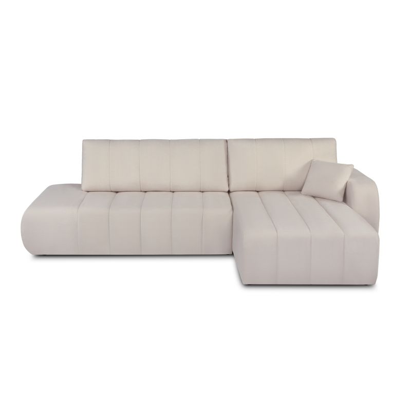 Canapé d'angle droit BELEM convertible tissu chenille grège 4 places