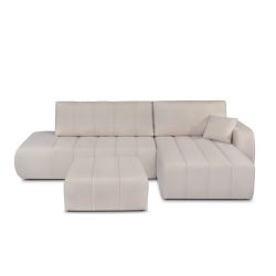 Canapé d'angle droit BELEM convertible tissu chenille grège 4 places