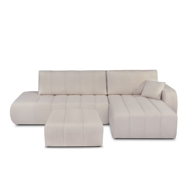 Canapé d'angle droit BELEM convertible tissu chenille grège 4 places