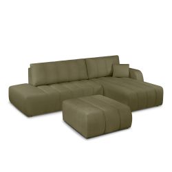 Canapé d'angle droit BELEM convertible tissu chenille vert kaki 4 places