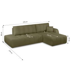 Canapé d'angle droit BELEM convertible tissu chenille vert kaki 4 places