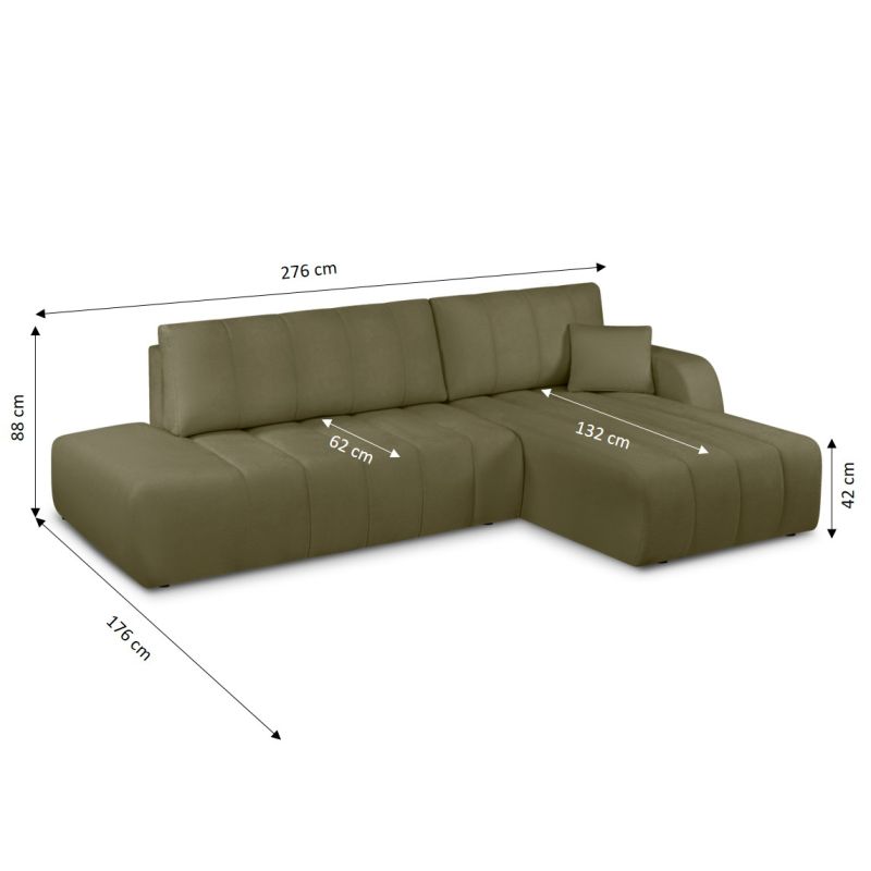 Canapé d'angle droit BELEM convertible tissu chenille vert kaki 4 places