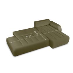 Canapé d'angle droit BELEM convertible tissu chenille vert kaki 4 places