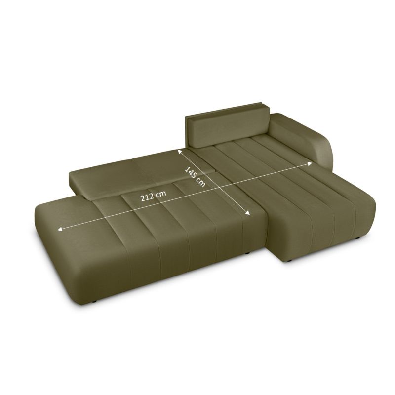 Canapé d'angle droit BELEM convertible tissu chenille vert kaki 4 places
