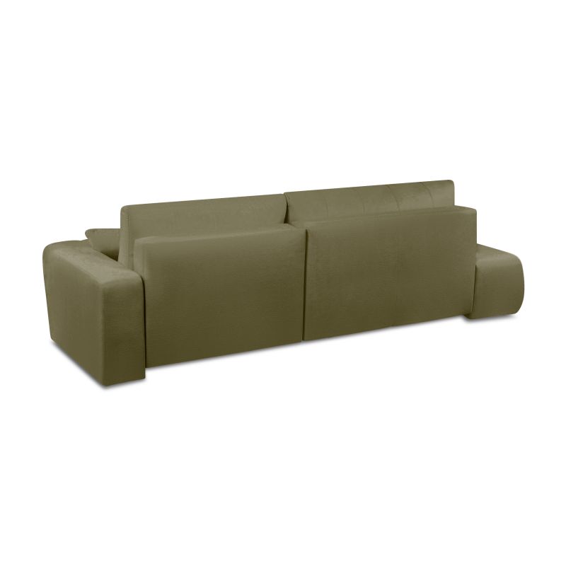 Canapé d'angle droit BELEM convertible tissu chenille vert kaki 4 places