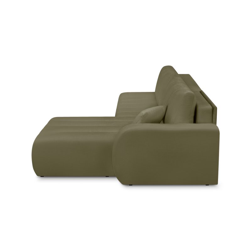 Canapé d'angle droit BELEM convertible tissu chenille vert kaki 4 places