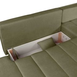 Canapé d'angle droit BELEM convertible tissu chenille vert kaki 4 places