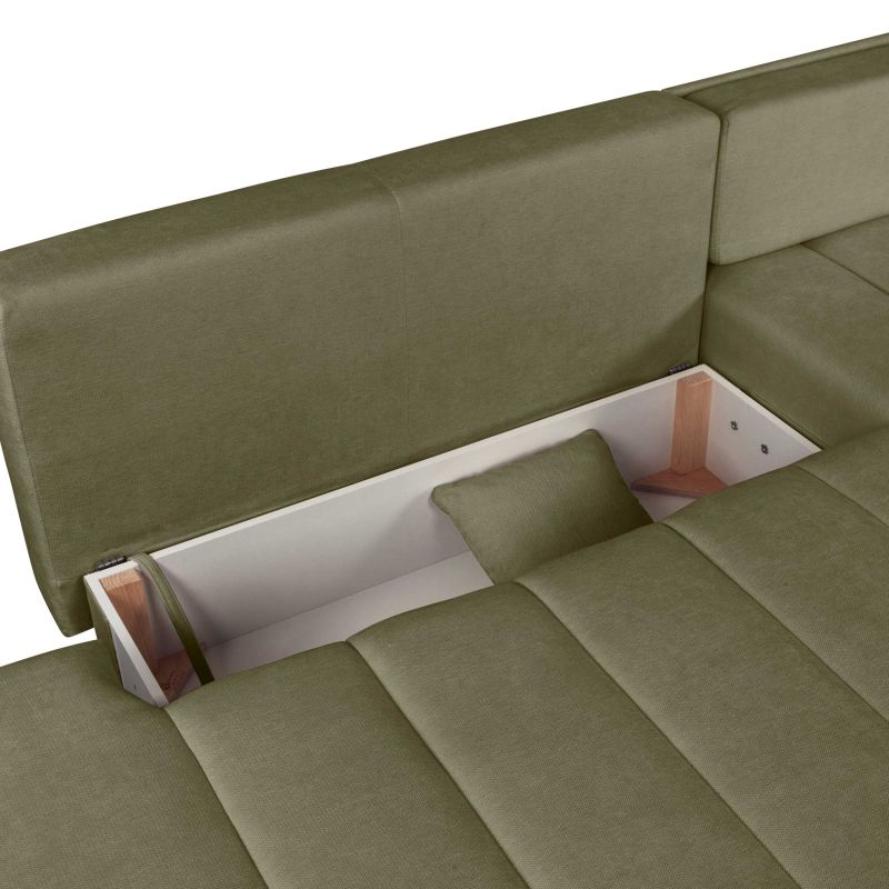 Canapé d'angle droit BELEM convertible tissu chenille vert kaki 4 places