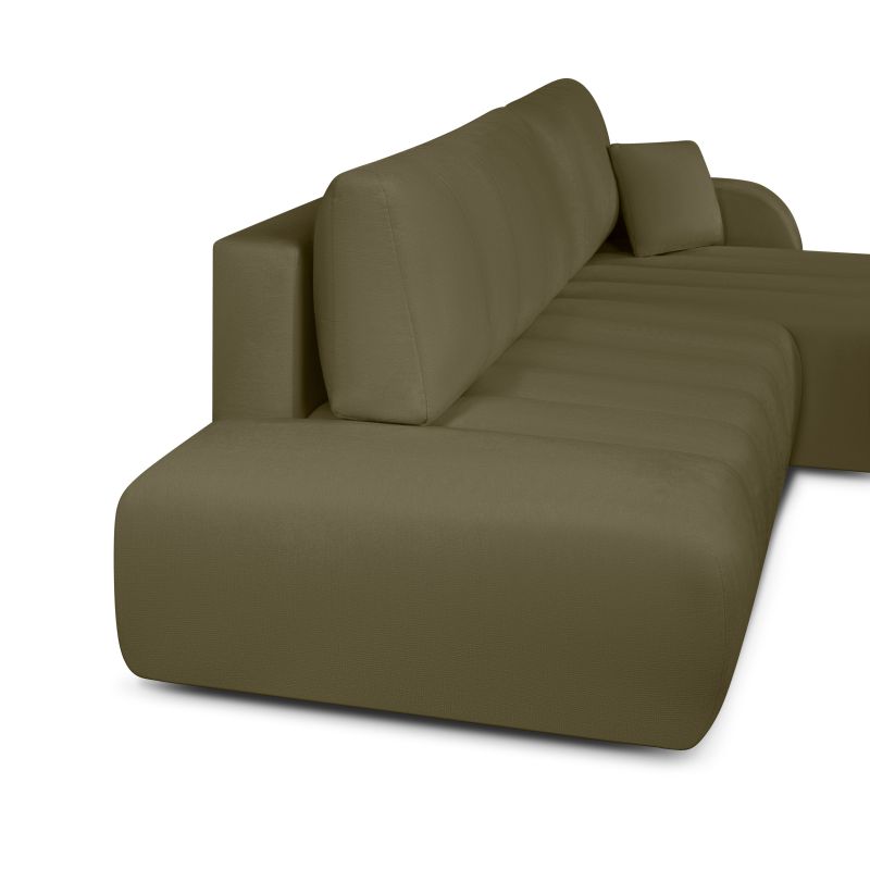 Canapé d'angle droit BELEM convertible tissu chenille vert kaki 4 places