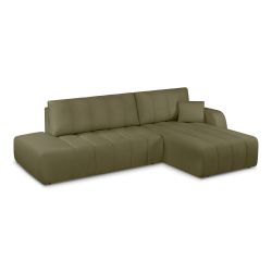 Canapé d'angle droit BELEM convertible tissu chenille vert kaki 4 places