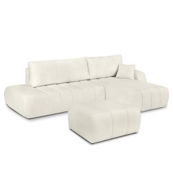 Canapé d'angle droit BELEM convertible tissu bouclette écru 4 places