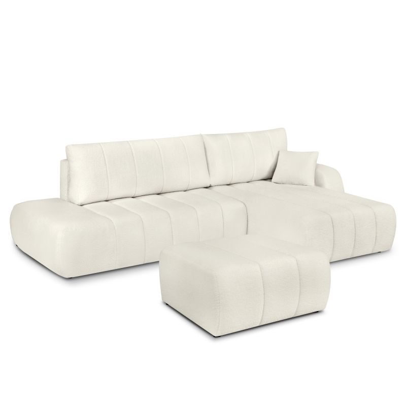 Canapé d'angle droit BELEM convertible tissu bouclette écru 4 places