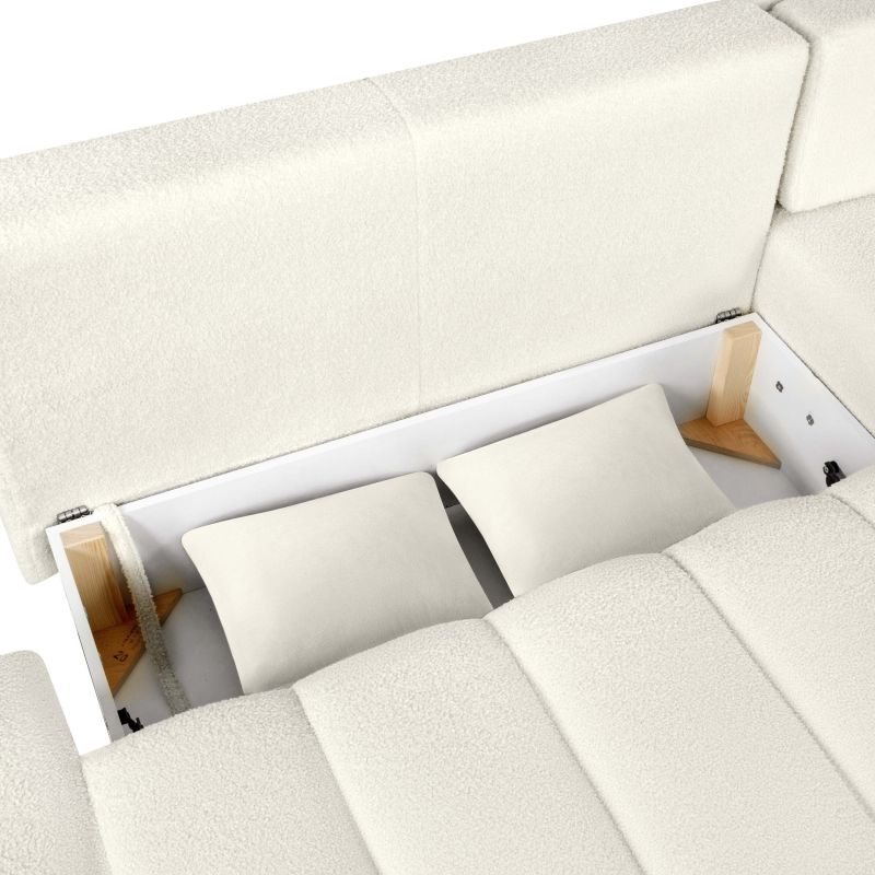 Canapé d'angle droit BELEM convertible tissu bouclette écru 4 places