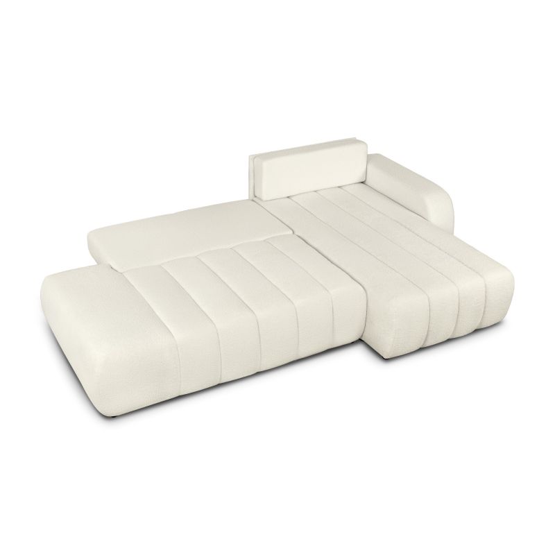 Canapé d'angle droit BELEM convertible tissu bouclette écru 4 places