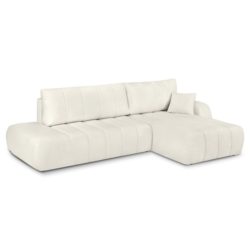 Canapé d'angle droit BELEM convertible tissu bouclette écru 4 places