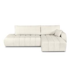 Canapé d'angle droit BELEM convertible tissu bouclette écru 4 places