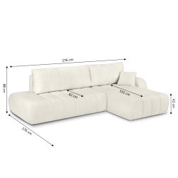 Canapé d'angle droit BELEM convertible tissu bouclette écru 4 places