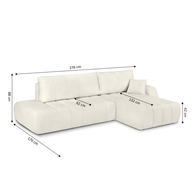 Canapé d'angle droit BELEM convertible tissu bouclette écru 4 places