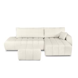 Canapé d'angle droit BELEM convertible tissu bouclette écru 4 places