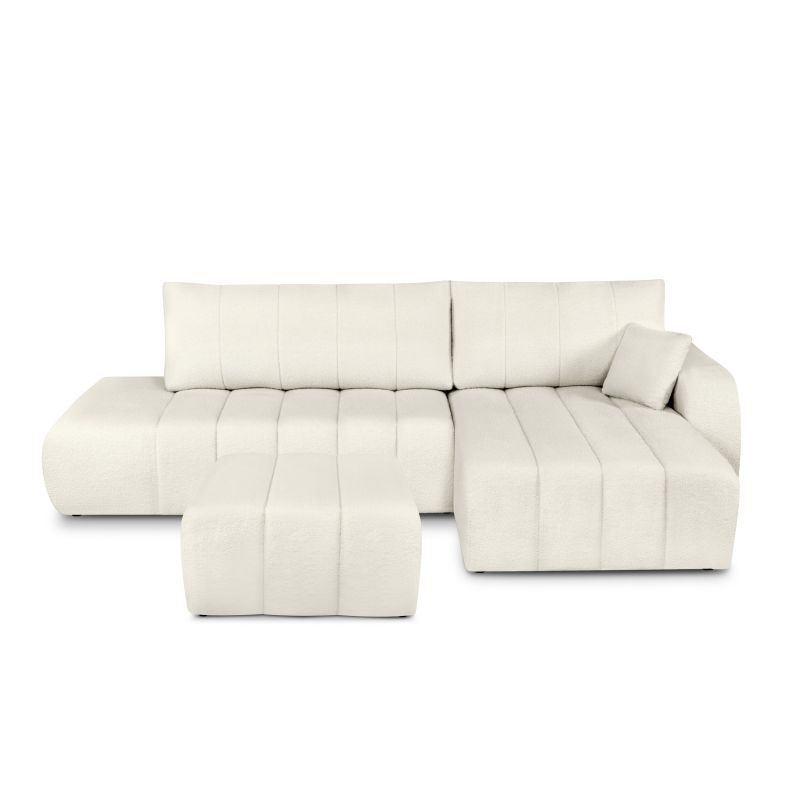 Canapé d'angle droit BELEM convertible tissu bouclette écru 4 places