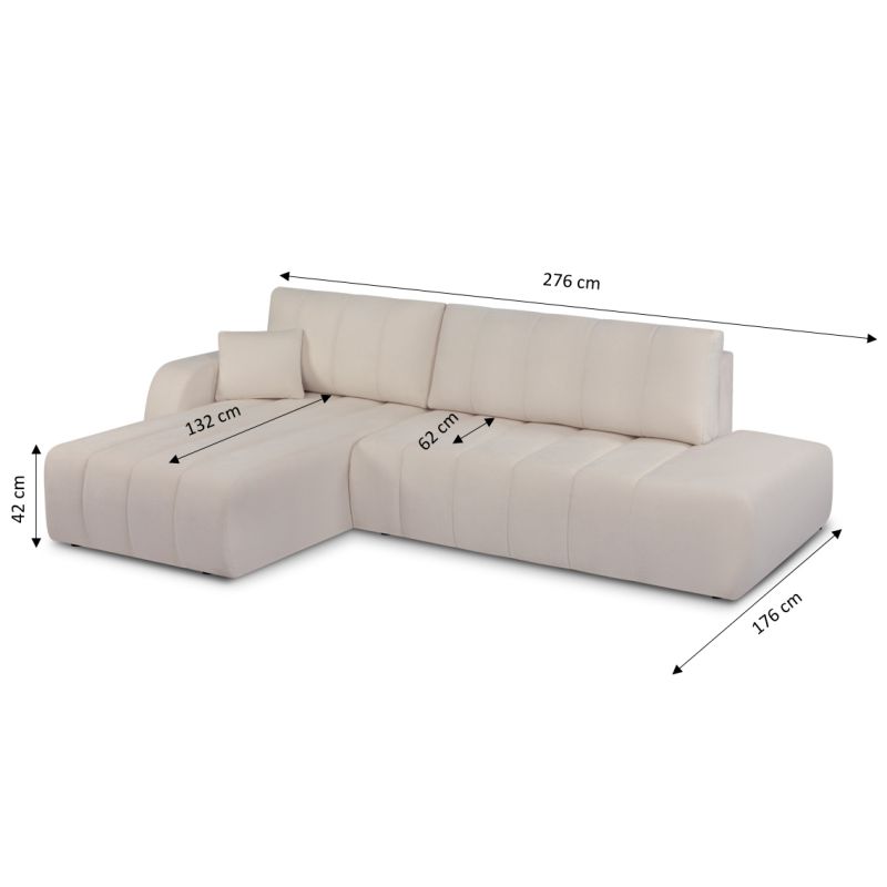 Canapé d'angle gauche convertible BELEM 4/5 places tissu chenille grège