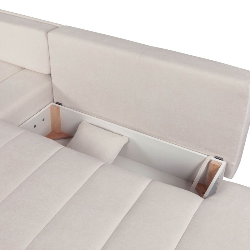 Canapé d'angle gauche convertible BELEM 4/5 places tissu chenille grège