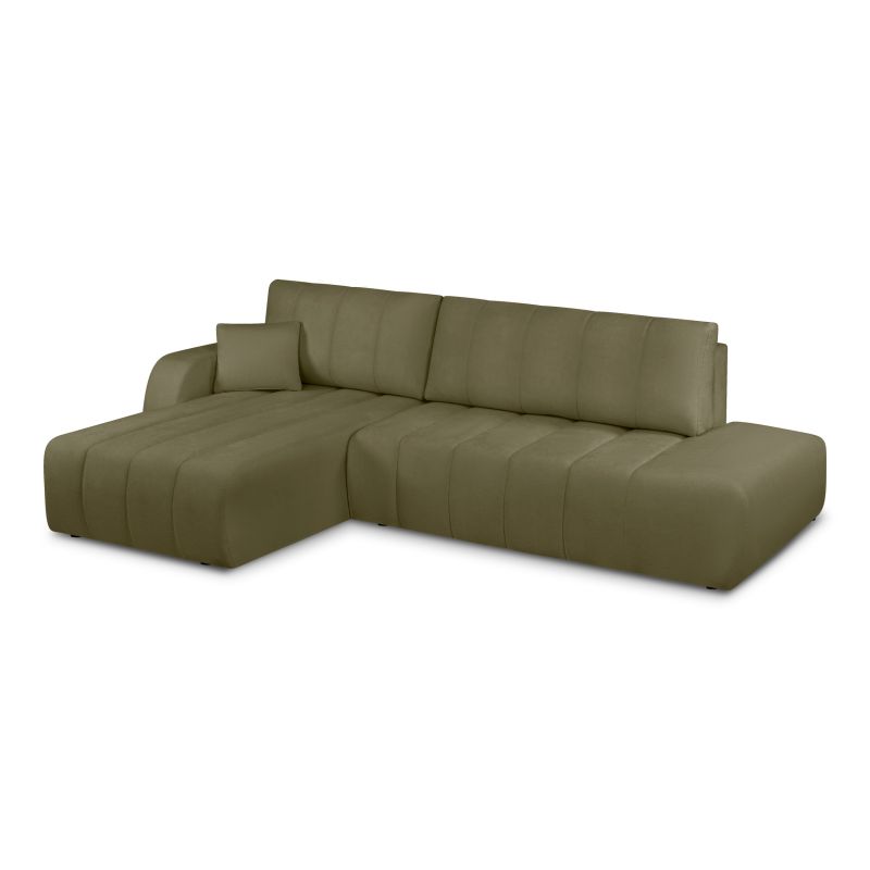 Canapé d'angle gauche BELEM convertible tissu chenille vert kaki 4 places