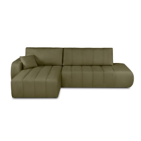 Canapé d'angle gauche BELEM convertible tissu chenille vert kaki 4 places
