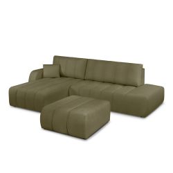 Canapé d'angle gauche BELEM convertible tissu chenille vert kaki 4 places