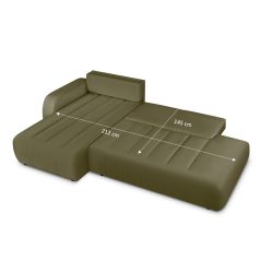 Canapé d'angle gauche BELEM convertible tissu chenille vert kaki 4 places