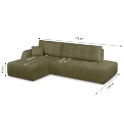 Canapé d'angle gauche BELEM convertible tissu chenille vert kaki 4 places