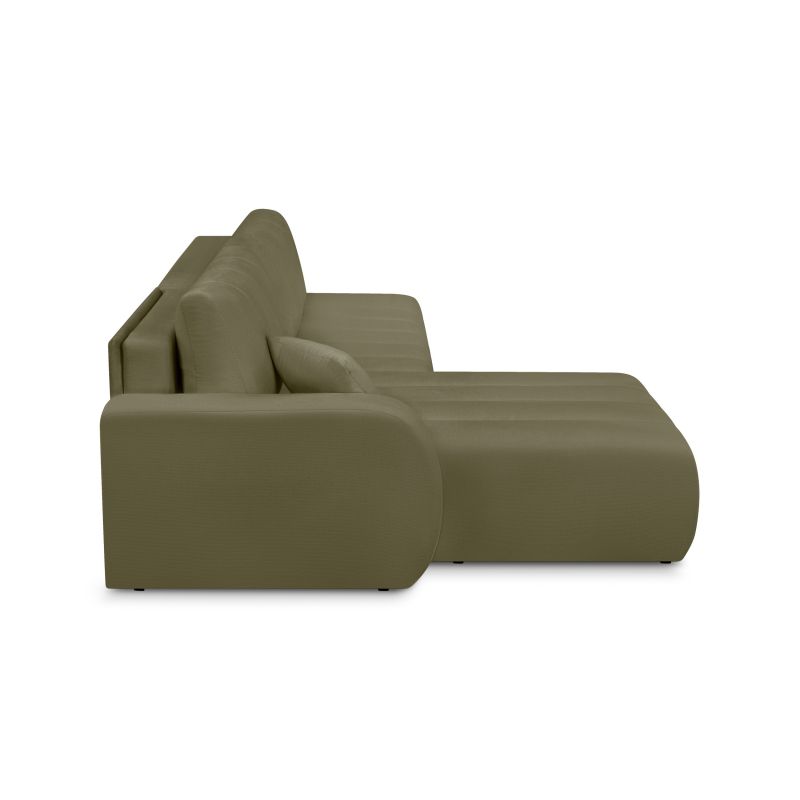 Canapé d'angle gauche BELEM convertible tissu chenille vert kaki 4 places