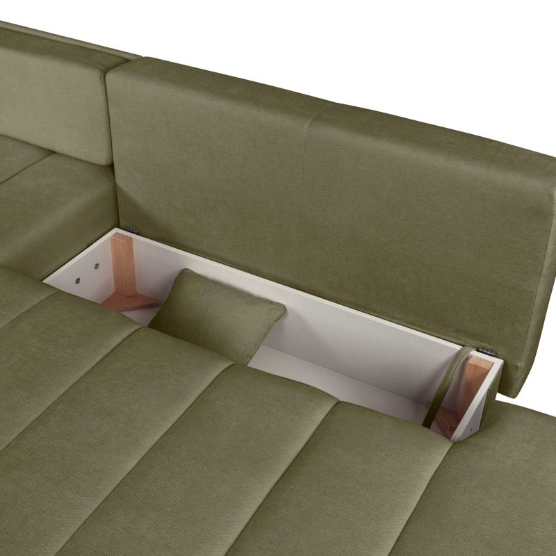 Canapé d'angle gauche BELEM convertible tissu chenille vert kaki 4 places