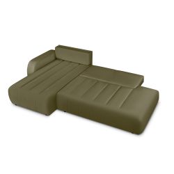 Canapé d'angle gauche BELEM convertible tissu chenille vert kaki 4 places