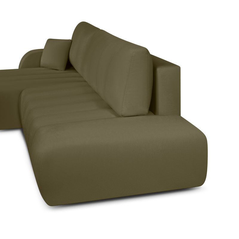 Canapé d'angle gauche BELEM convertible tissu chenille vert kaki 4 places