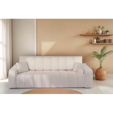 Canapé droit convertible BELEM 3 places tissu chenille grège