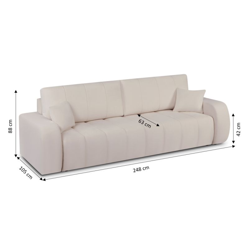 Canapé droit BELEM convertible tissu chenille grège 3 places